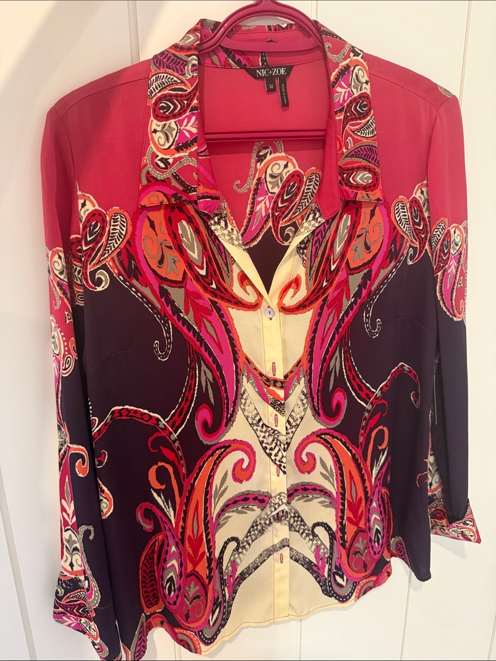 NIC+ZOE Red, Pink & Black Paisley Button-Front Blouse
